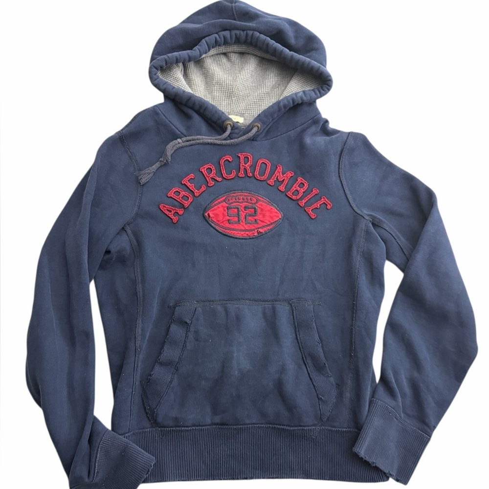 Abercrombie & Fitch Hoodie‎ Med Navy Blue Embroidered Logo Football 92 Pullover